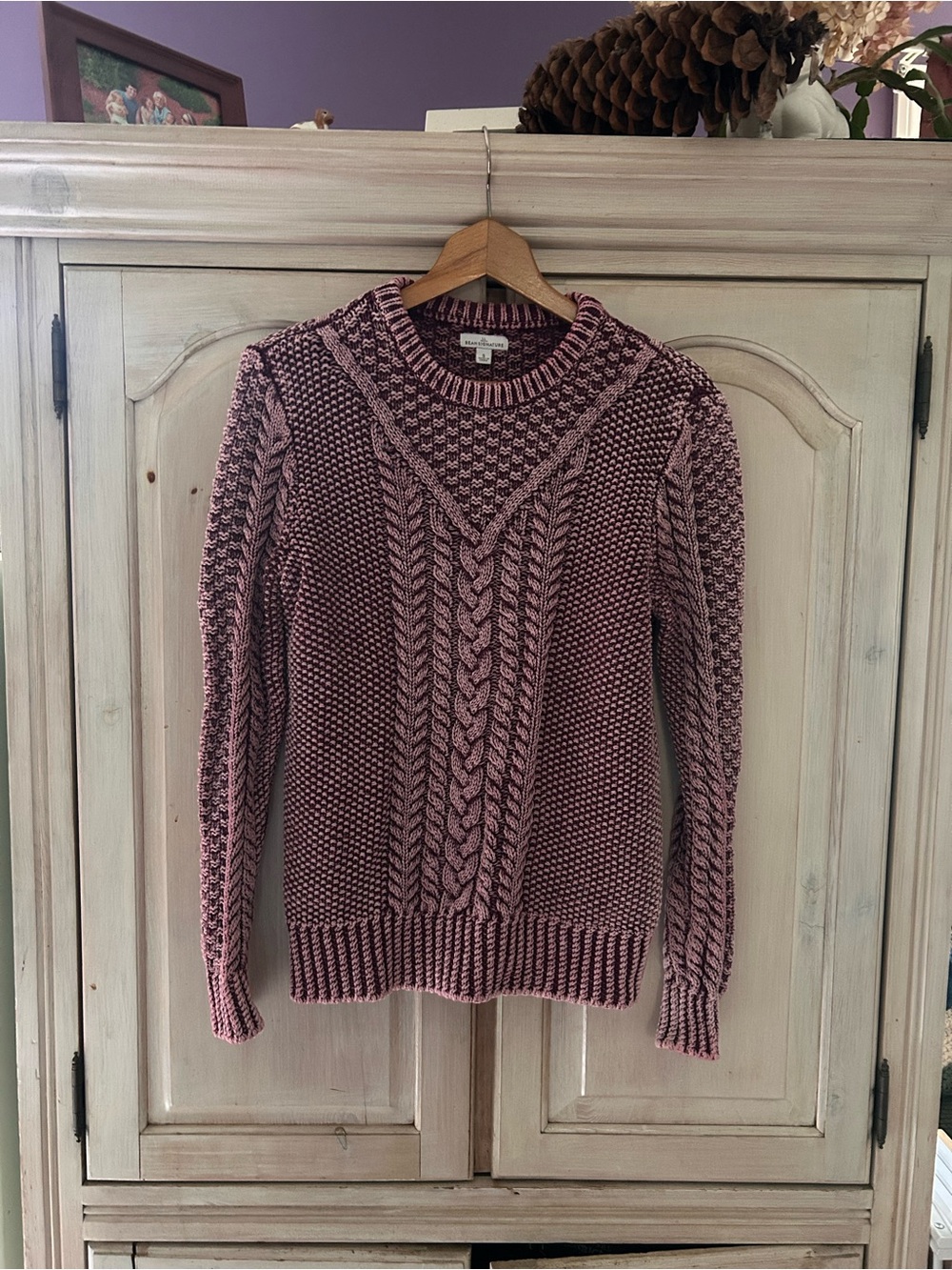 L.L. Bean Dusty Rose Cable-Knit Crewneck Sweater